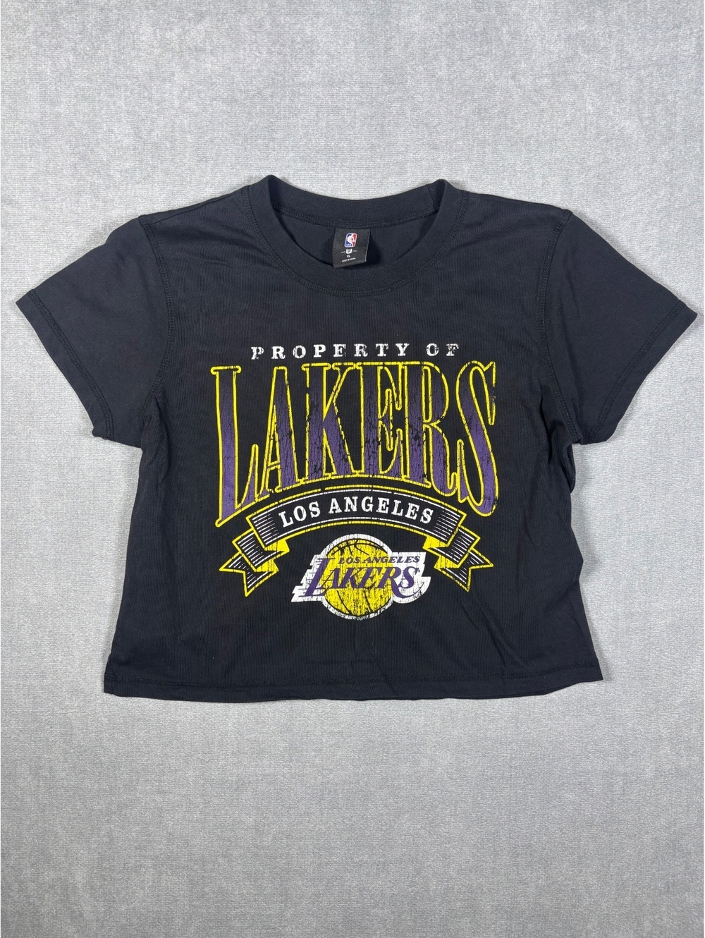 Official NBA Lakers Women’s Crop Top Black “Property of Lakers” T-Shirt Size XL